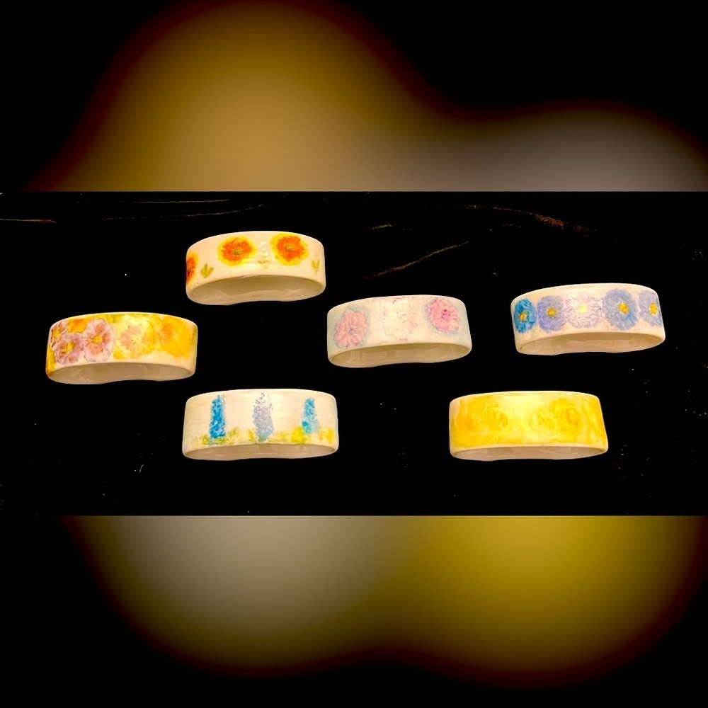 5 Polish Napkin Rings Holders Dining Hand Painted Porcelain Ceramic Gift Floral